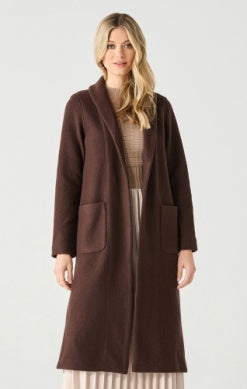 Shawl Collar Long Open Jacket - Chocolate