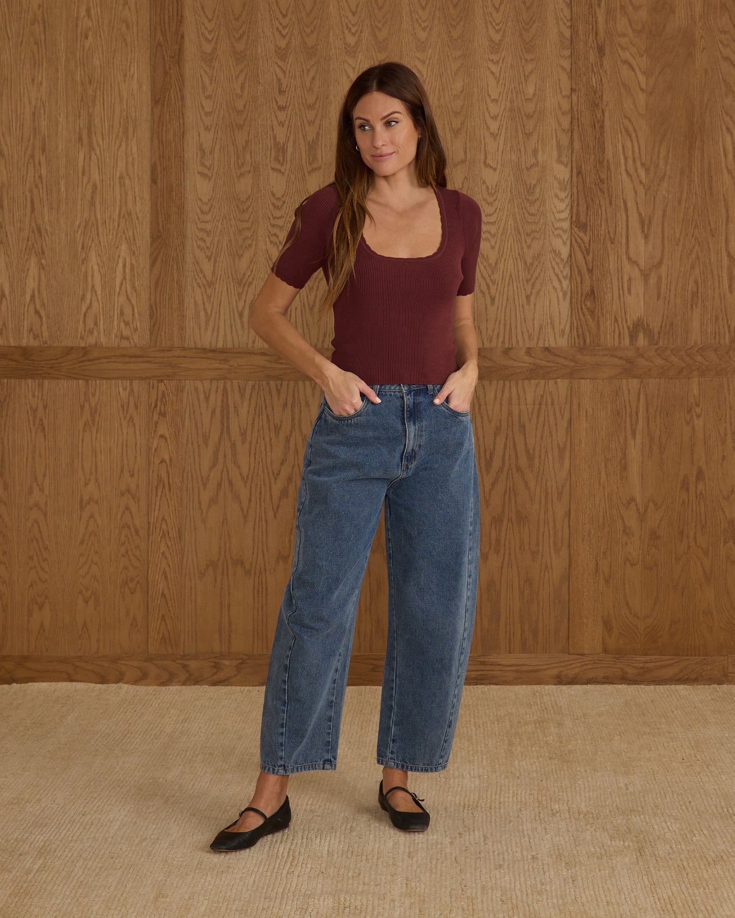 Rylee + Cru - Womens Scallop Tee -Burgundy