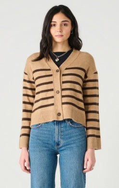 Long Sleeve Buttoned Drop Shoulder Cardigan - Camel/Brown