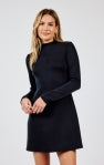 Hustle Mock Neck Knit Long Sleeve Mini Dress - Black