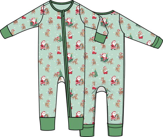 Convertible Romper - Vintage Reindeer and Santa