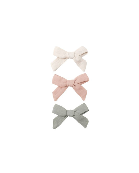 Quincy Mae - Bow W. Clip - Set of 3 - Natural, Fern, Rose