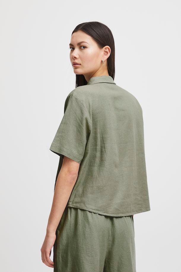 Lino Tie Front Shirt - Sage