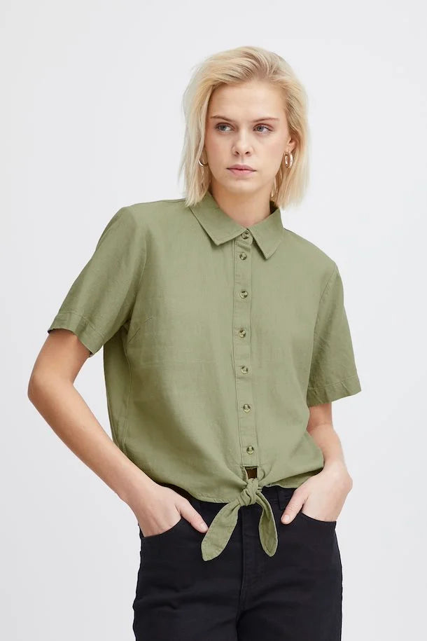 Lino Tie Front Shirt - Sage