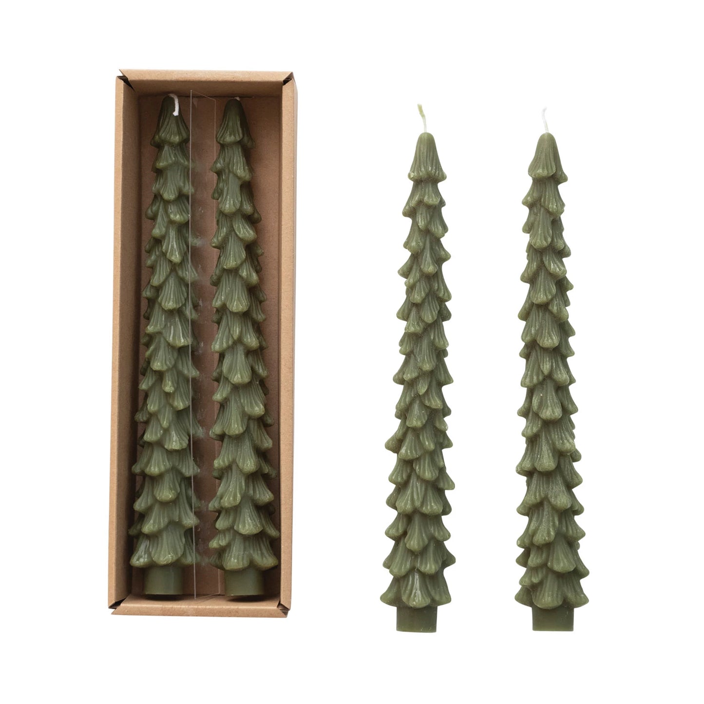 Unscented Tree Shaped Taper Candle - Green - Set of 2