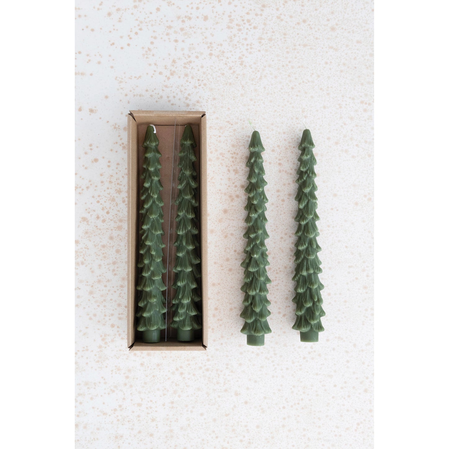 Unscented Tree Shaped Taper Candle - Green - Set of 2