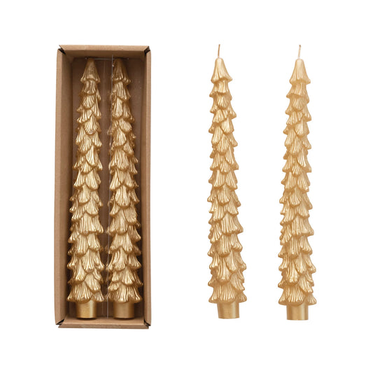 Unscented Tree Shaped Taper Candle - Gold - Set of 2