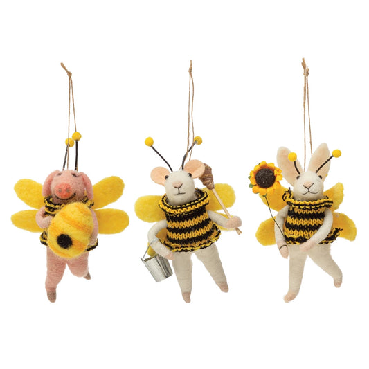 Wool Felt Animal in Bee Suit Ornament