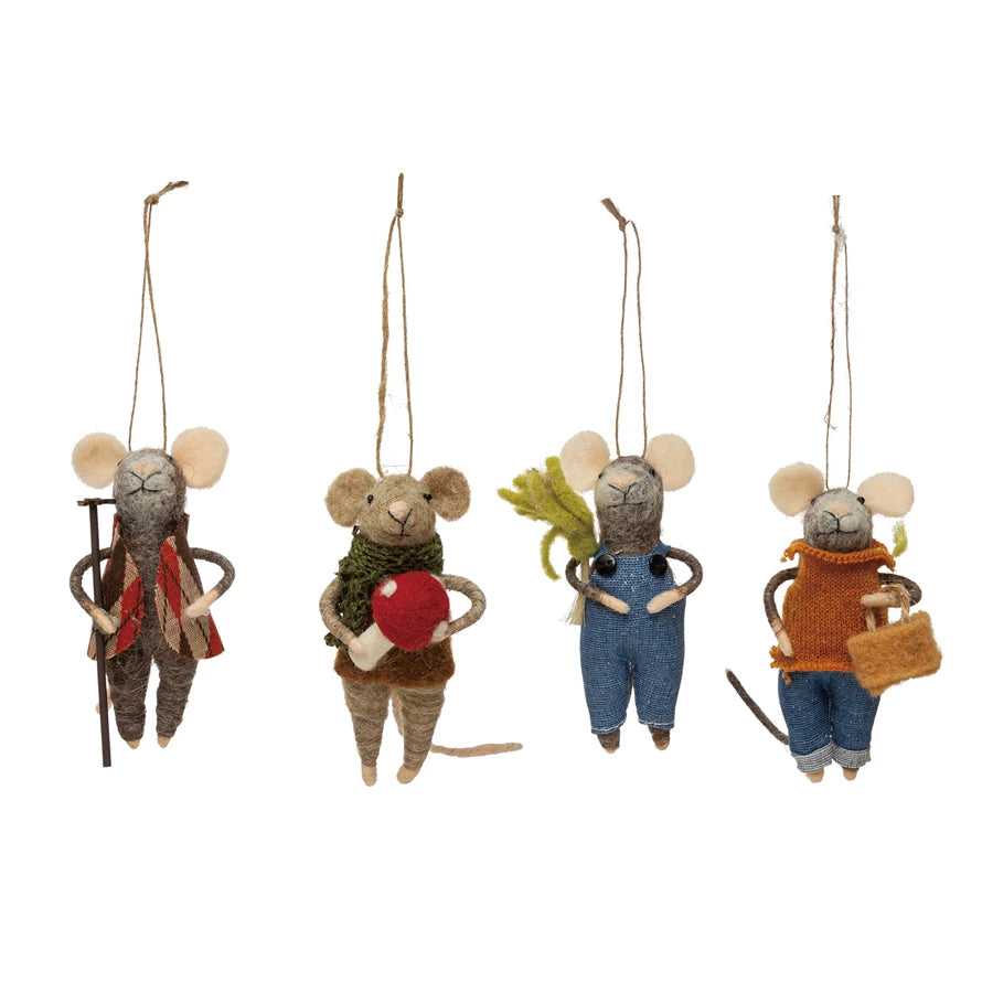 Wool Felt Gardening Mouse Ornament