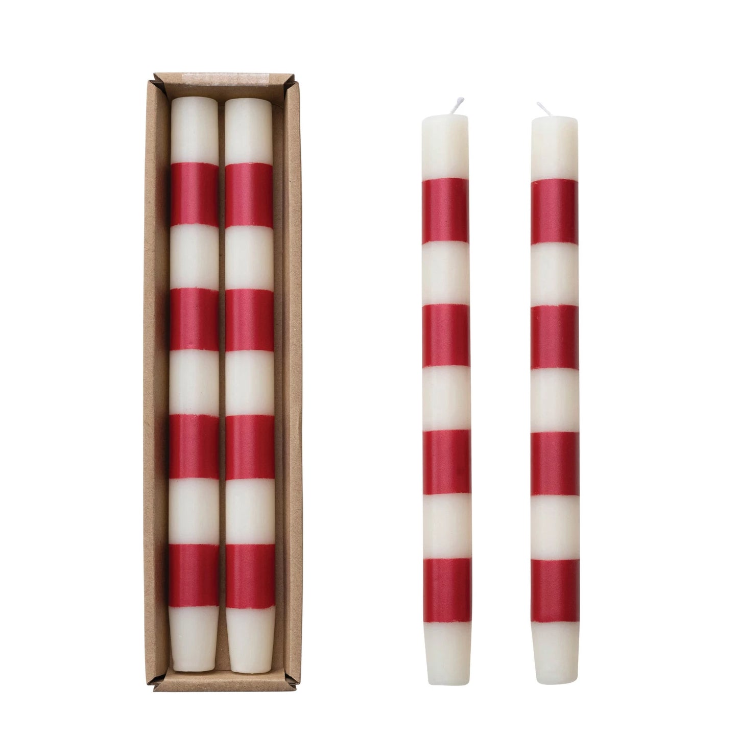 Holiday Unscented Taper Candles - Red + White Stripe