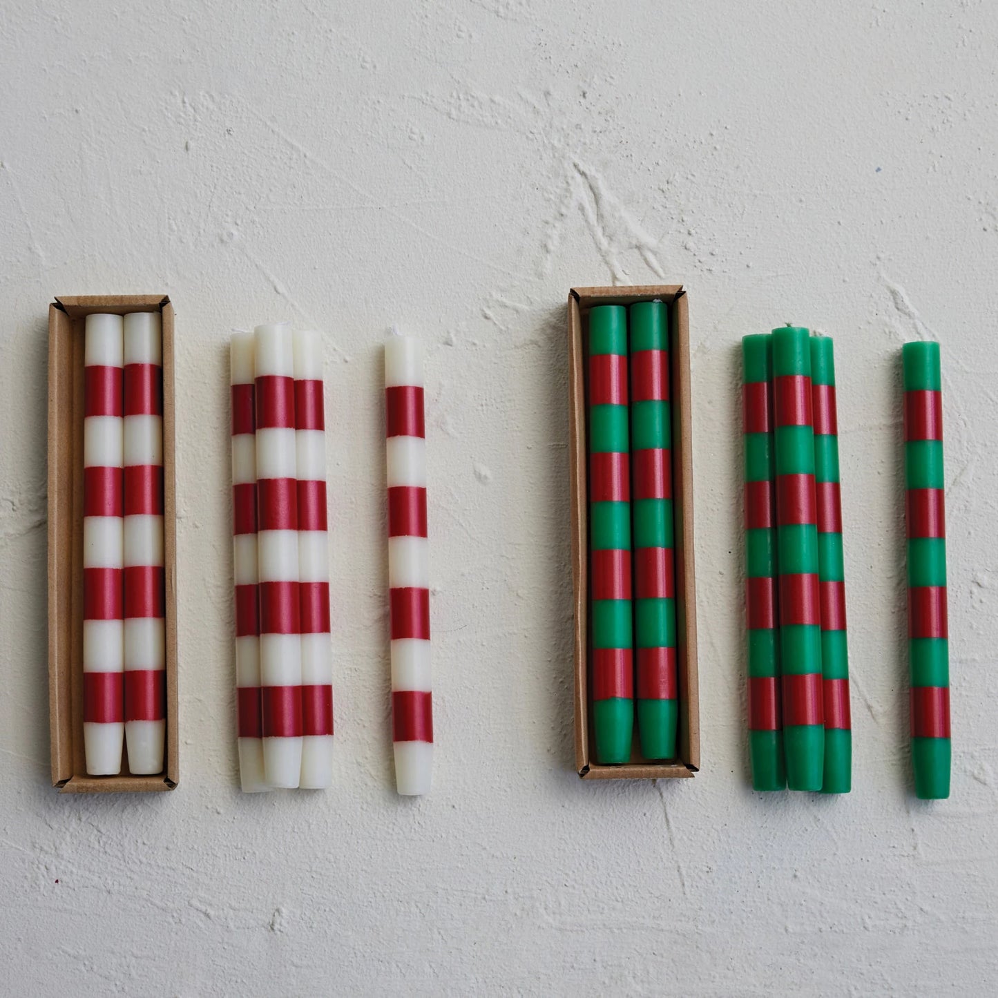 Holiday Unscented Taper Candles - Red + White Stripe