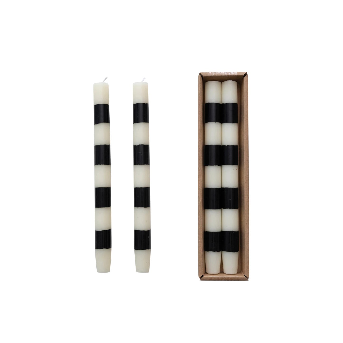 Unscented Taper Candles - Black + White Stripe