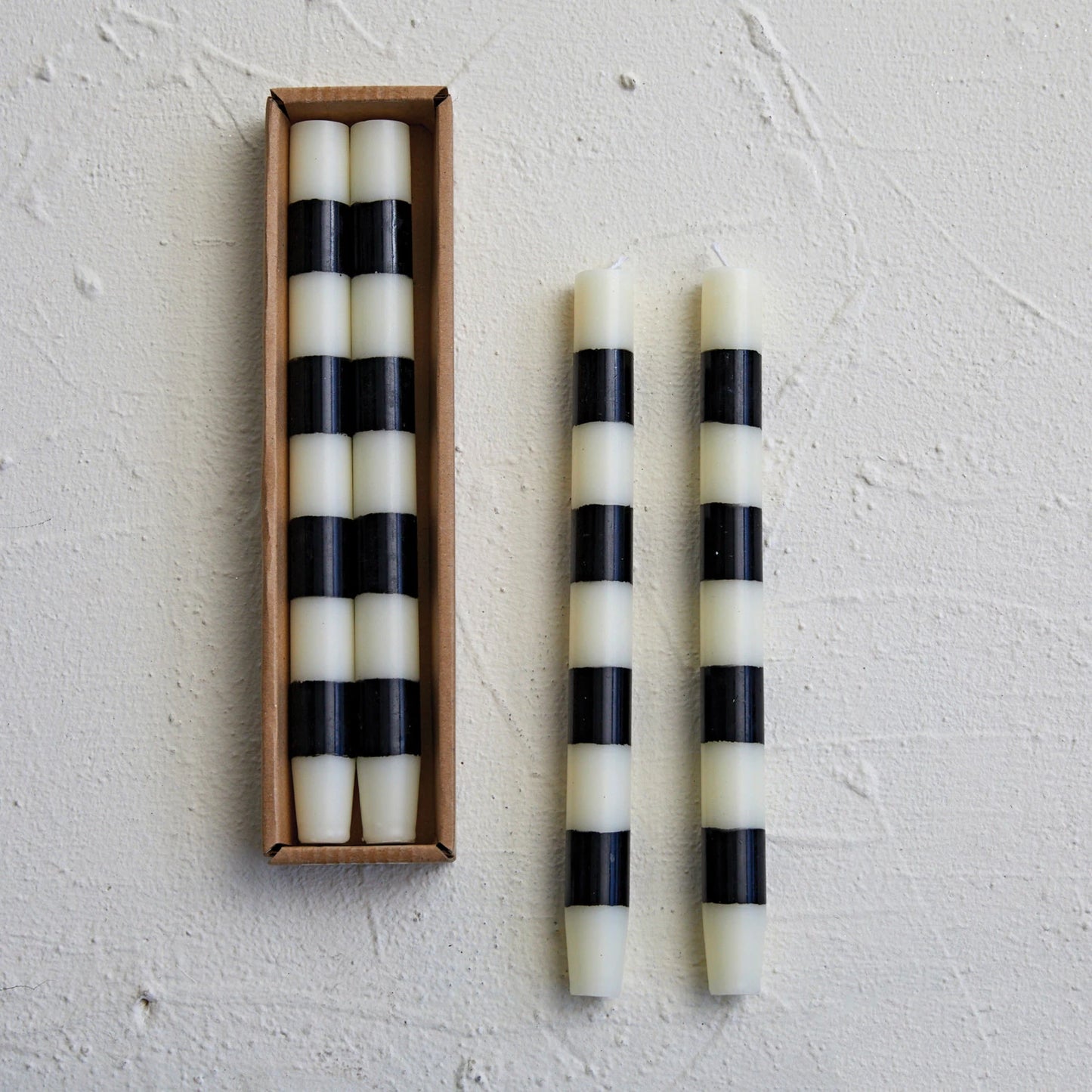 Unscented Taper Candles - Black + White Stripe