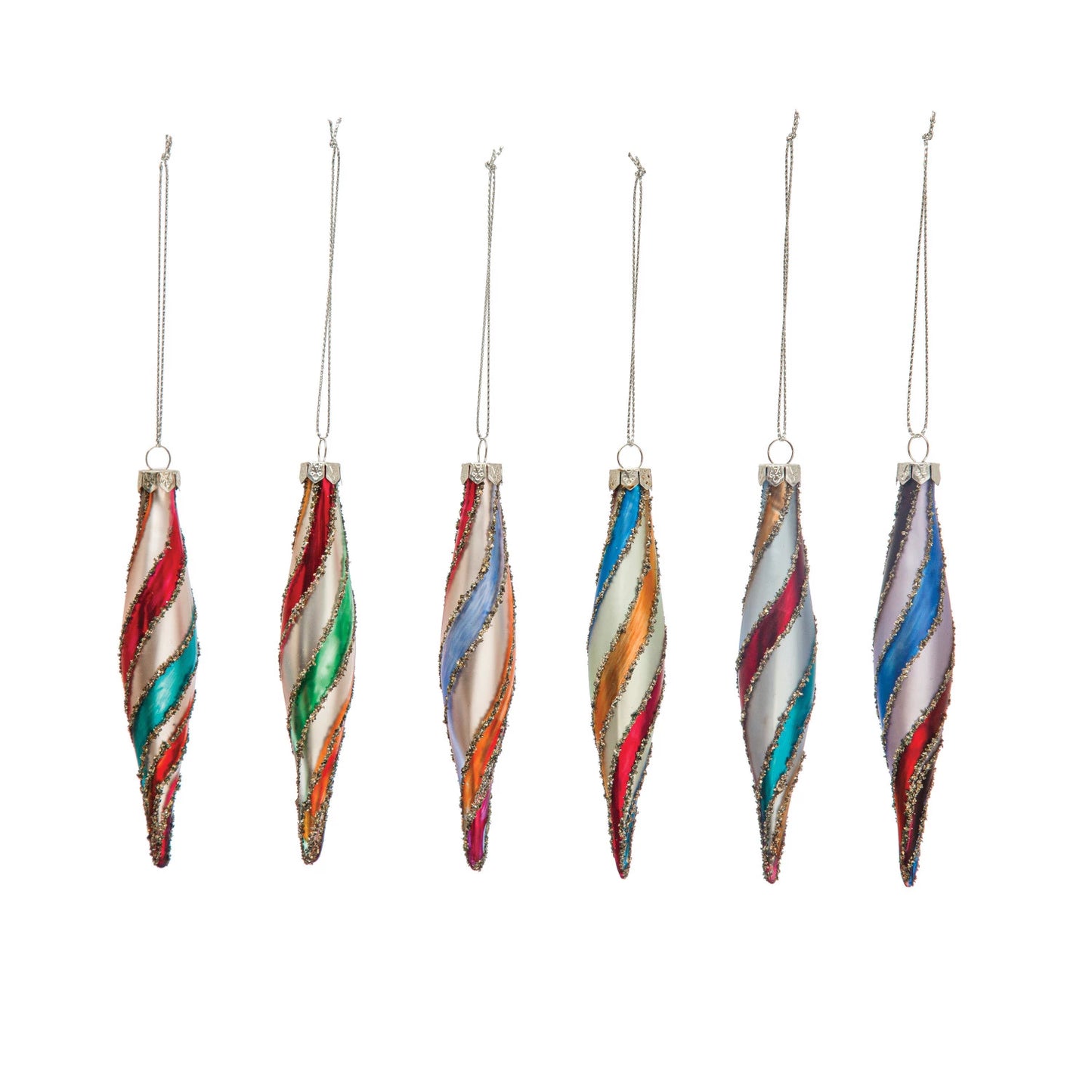 Hand-Painted Glass Ornament - Stripes + Glitter