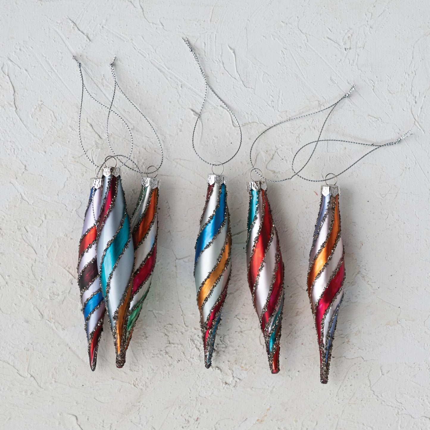 Hand-Painted Glass Ornament - Stripes + Glitter