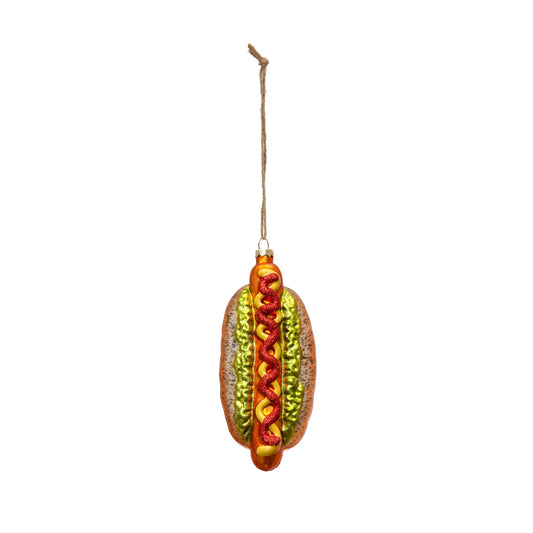 Hand-Painted Glass Hot Dog Ornament