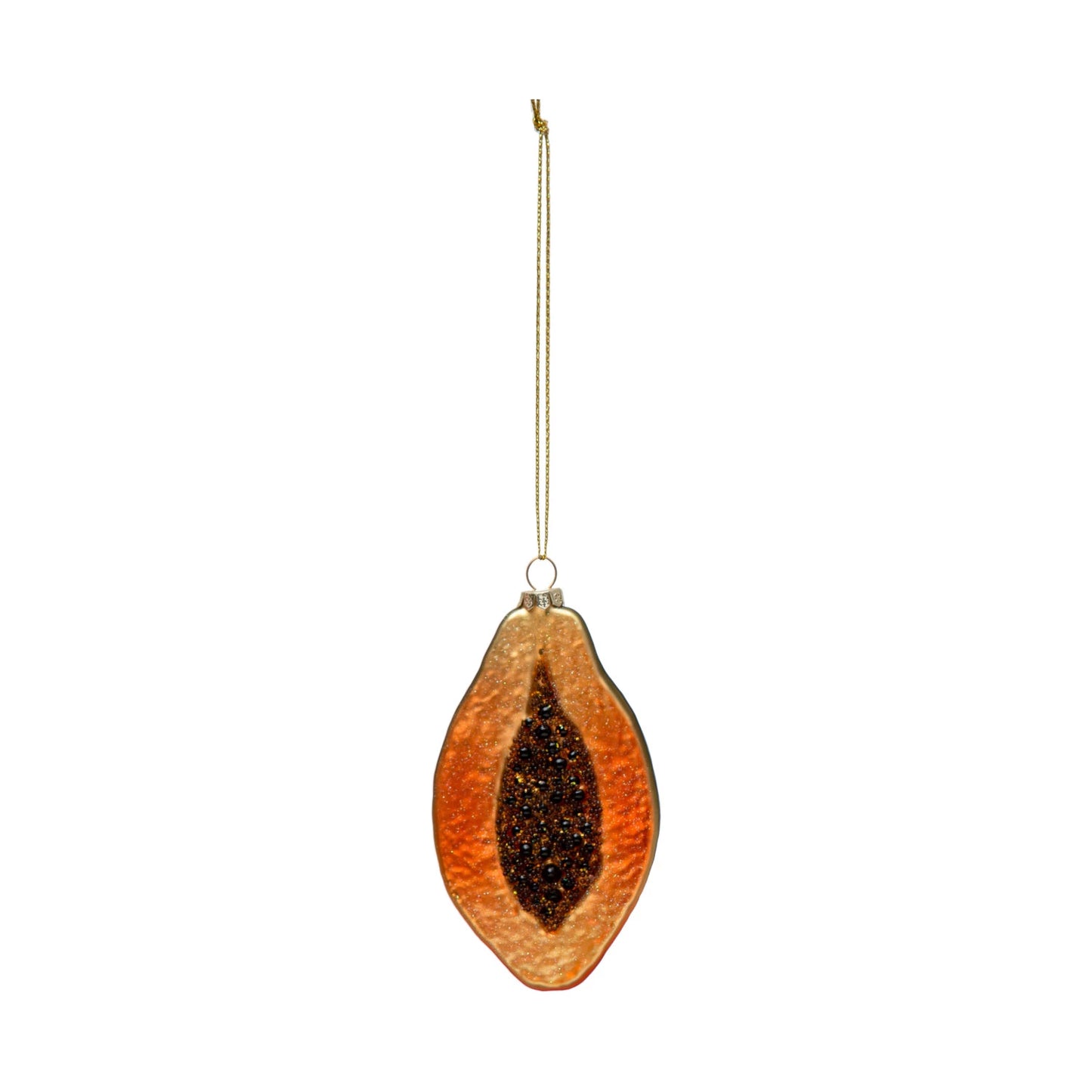 Hand-Painted Glass Papaya Ornament with Glitter