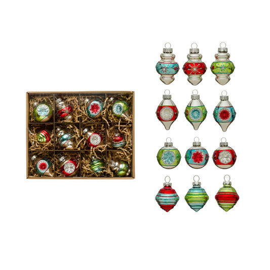 Glass Vintage Style Ornaments - Multi Color - Set of 12