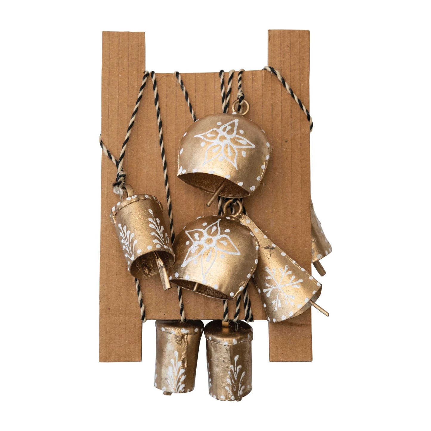 Metal Bell Garland - Black + White Cord - Gold Finish