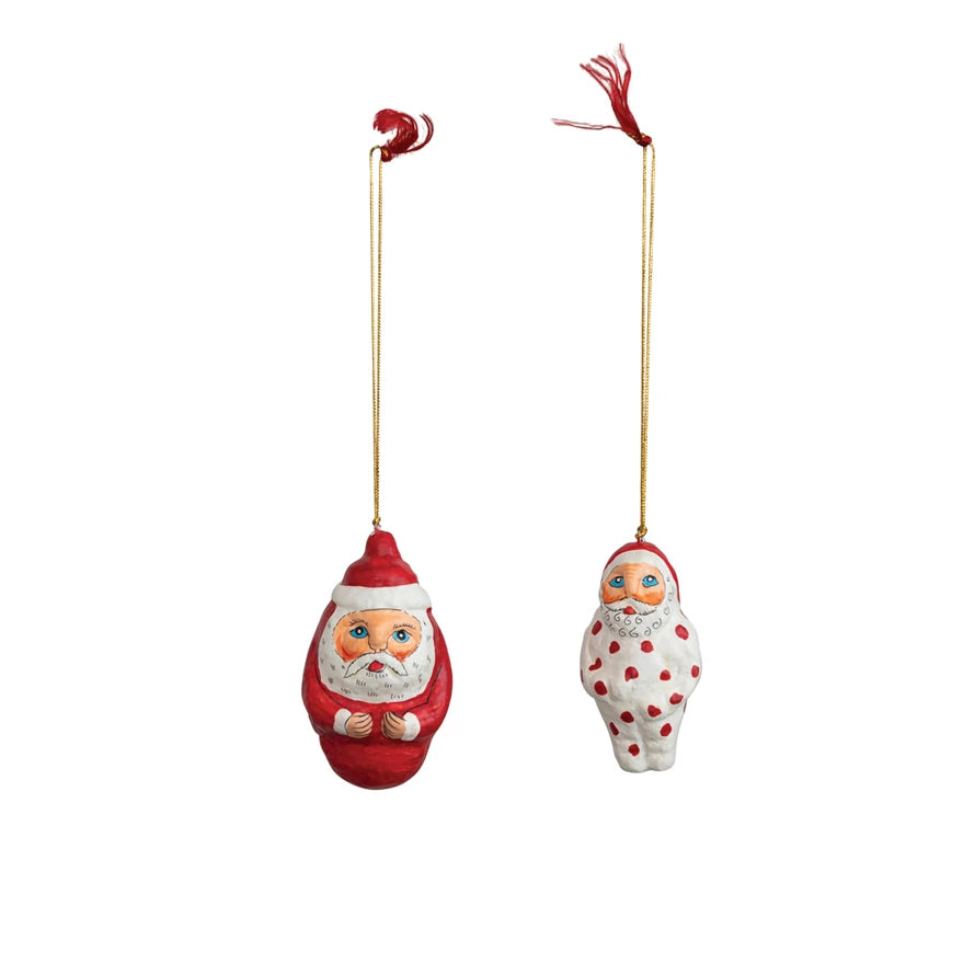 Hand-Painted Paper Mache Santa Ornament