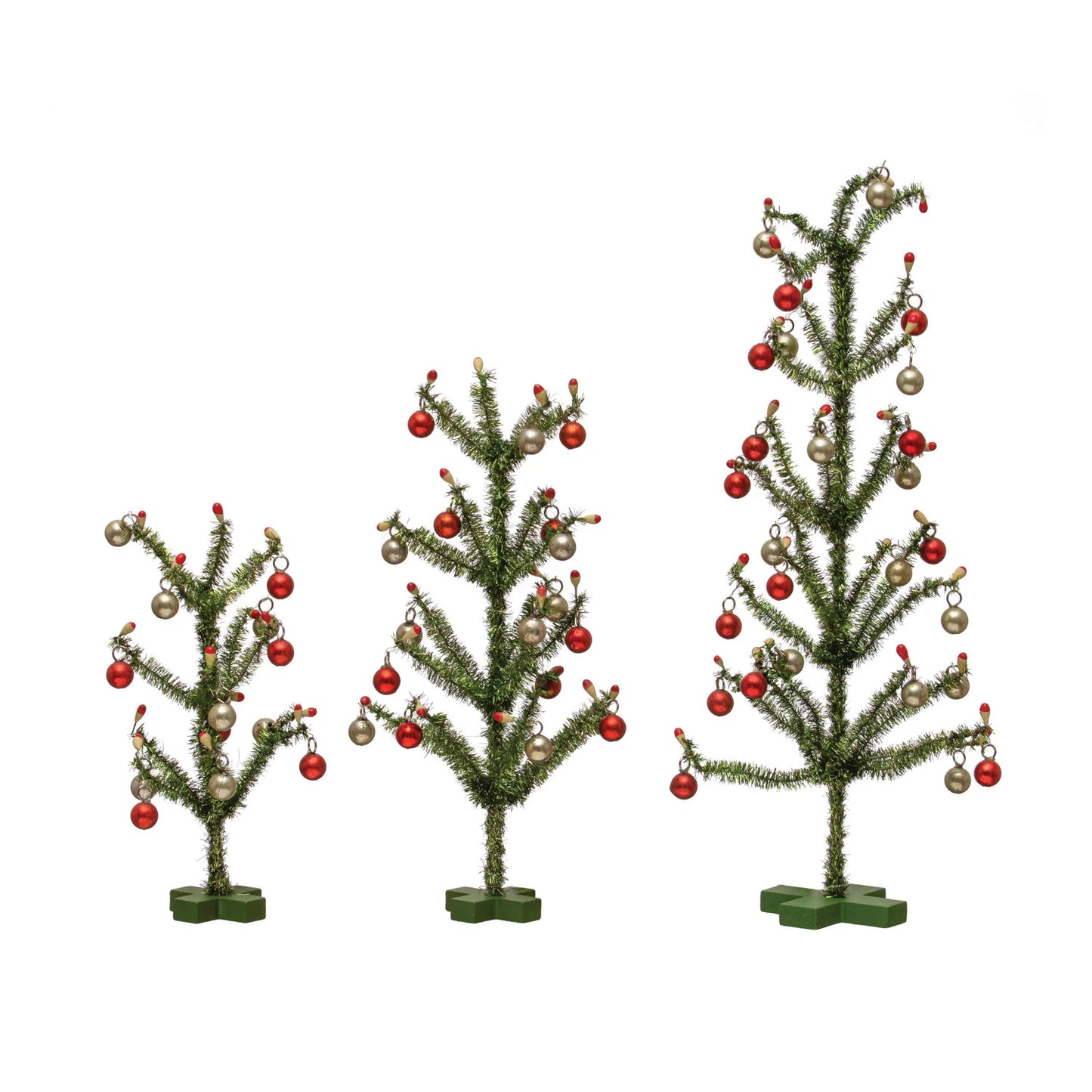 Tinsel Trees - Set of 3 - Red + Silver