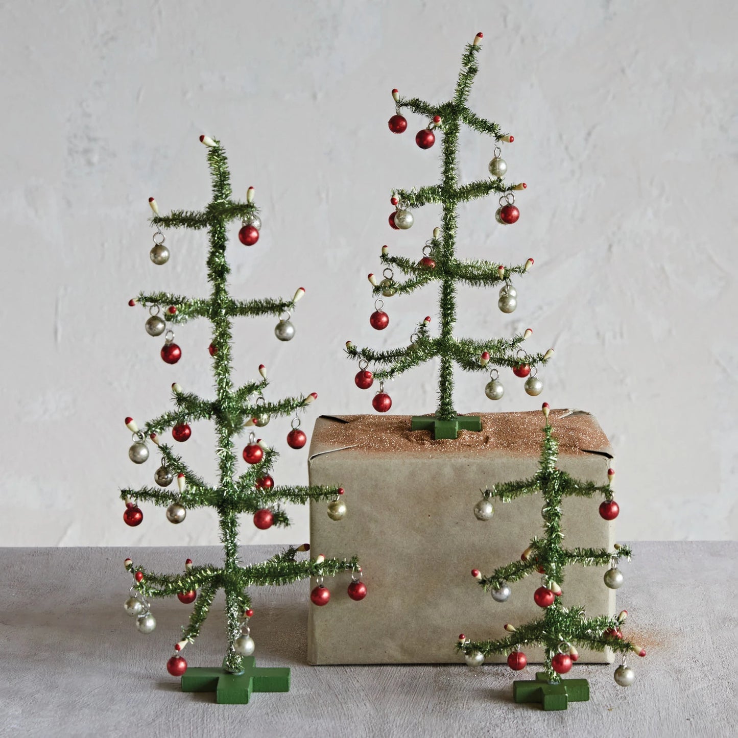 Tinsel Trees - Set of 3 - Red + Silver