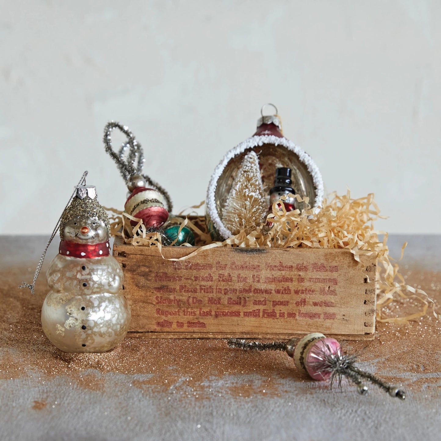 Hand-Painted Glass Ornament with Tinsel