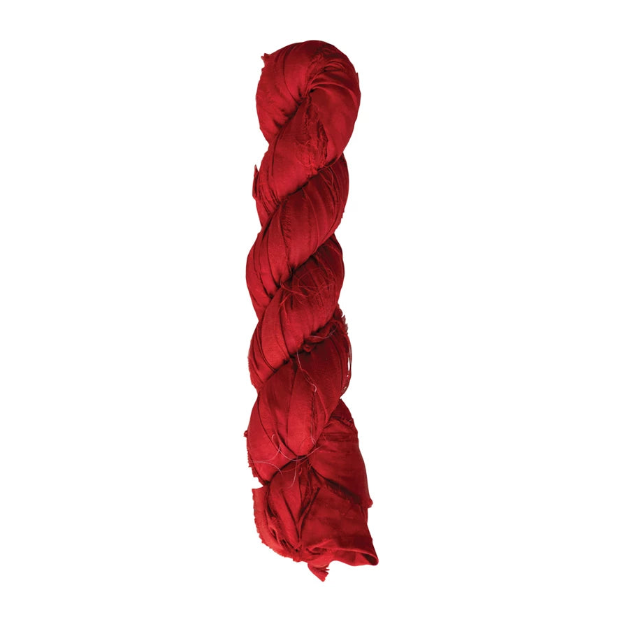 Recycled Torn Silk Ribbon - Red