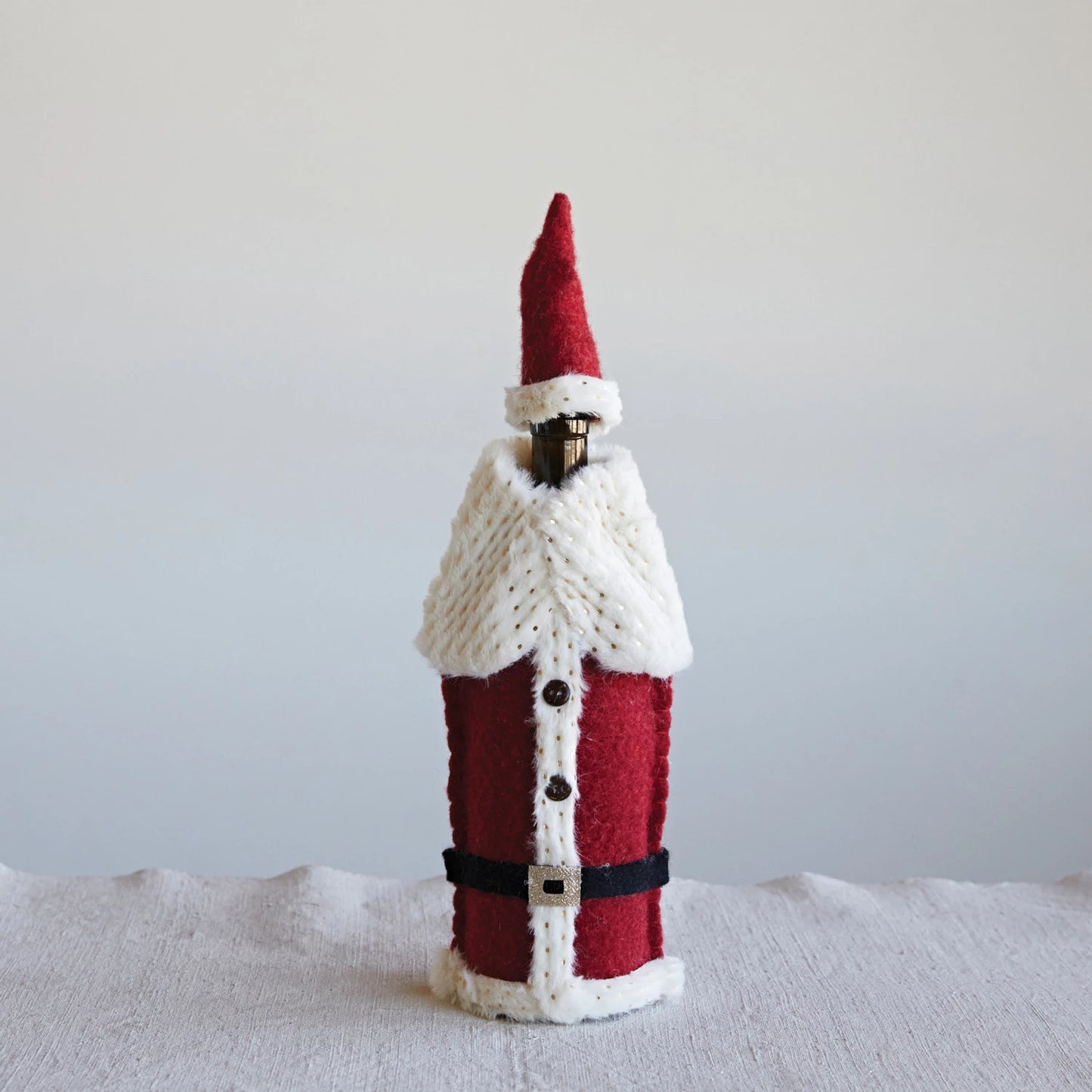 Fabric Felt Santa Outfit + Cap Bottle Cover