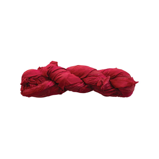 Recycled Torn Silk Ribbon - Berry Red