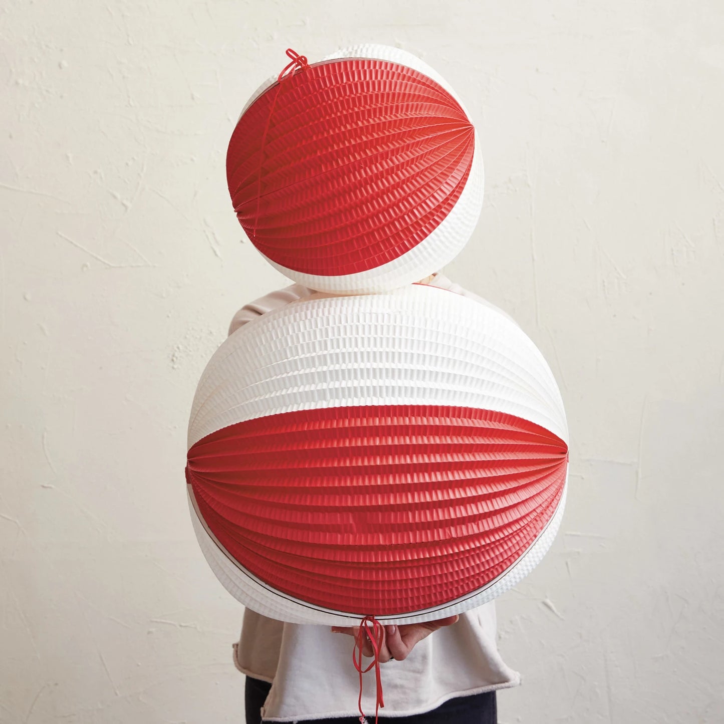 Paper Folding Pleated Ball Ornament - Red & White