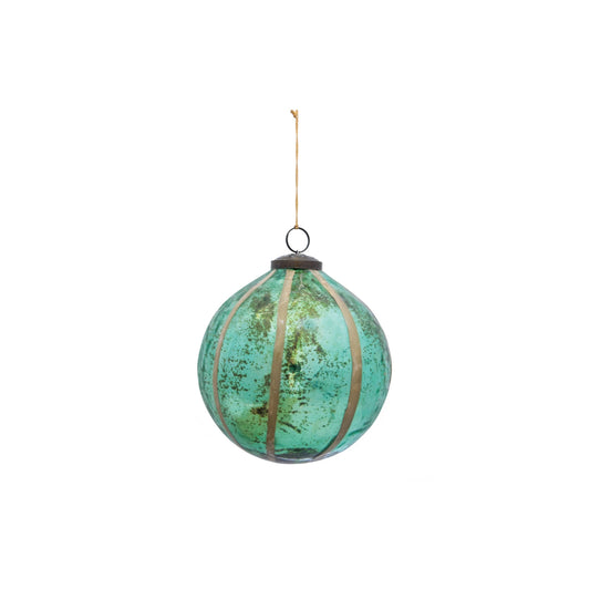 Recycled Glass Ball Ornament - Embedded Eucalyptus Leaves - Green - 4 in.