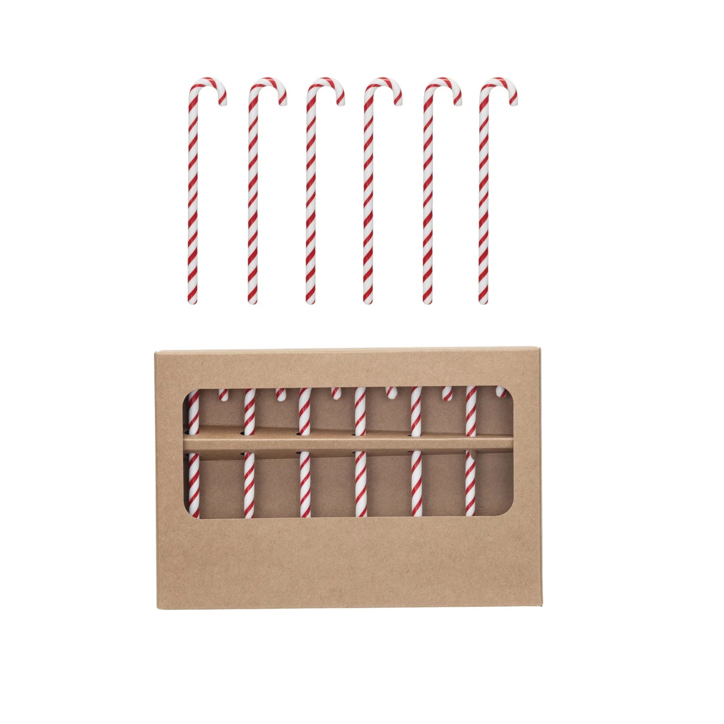 Glass Candy Cane Shaped Stir Sticks - Boxed Set of 6