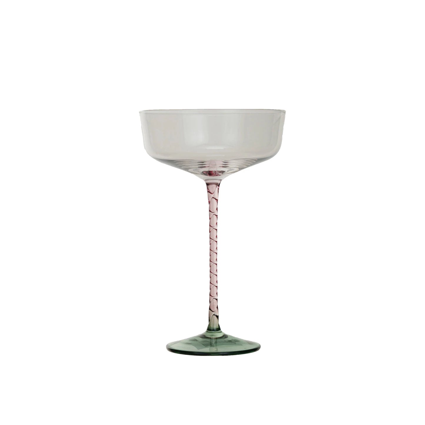 Stemmed Champagne Coupe - Pink + Green Stem