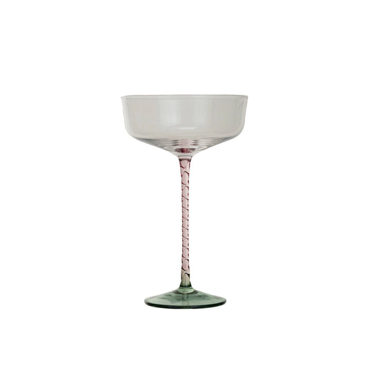 Stemmed Champagne Coupe - Pink + Green Stem