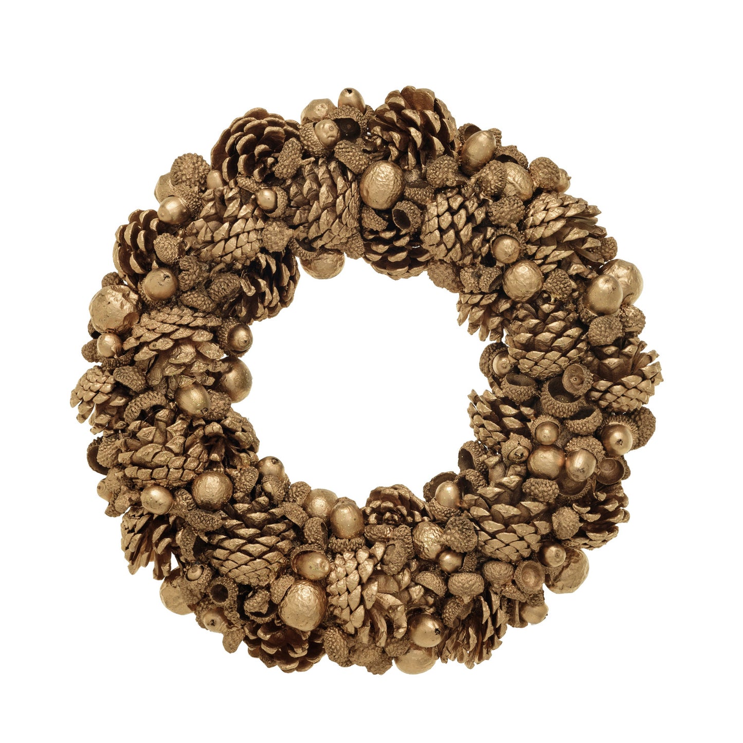 Dried Natural Pinecone & Acorn Wreath - Gold