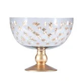 Hand-Painted Etched Glass Footed Bowl - Starburst Pattern