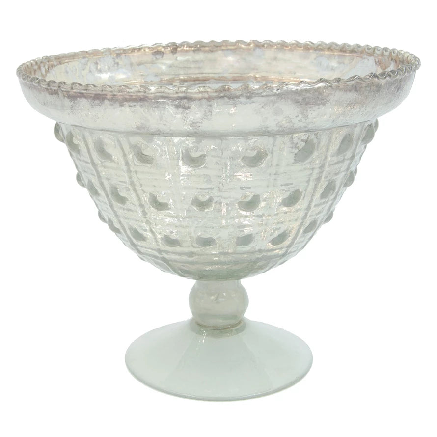 Decorative Embossed Mercury Glass Footed Bowl