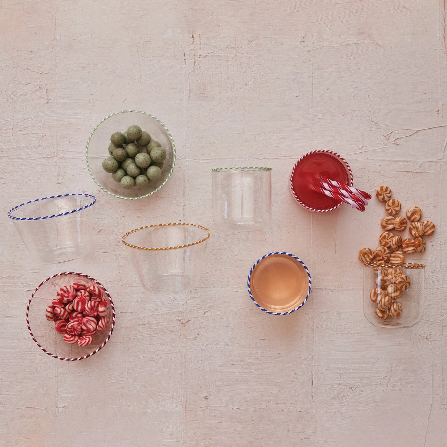 Holiday Drinking Glass - Striped Rim - 10oz