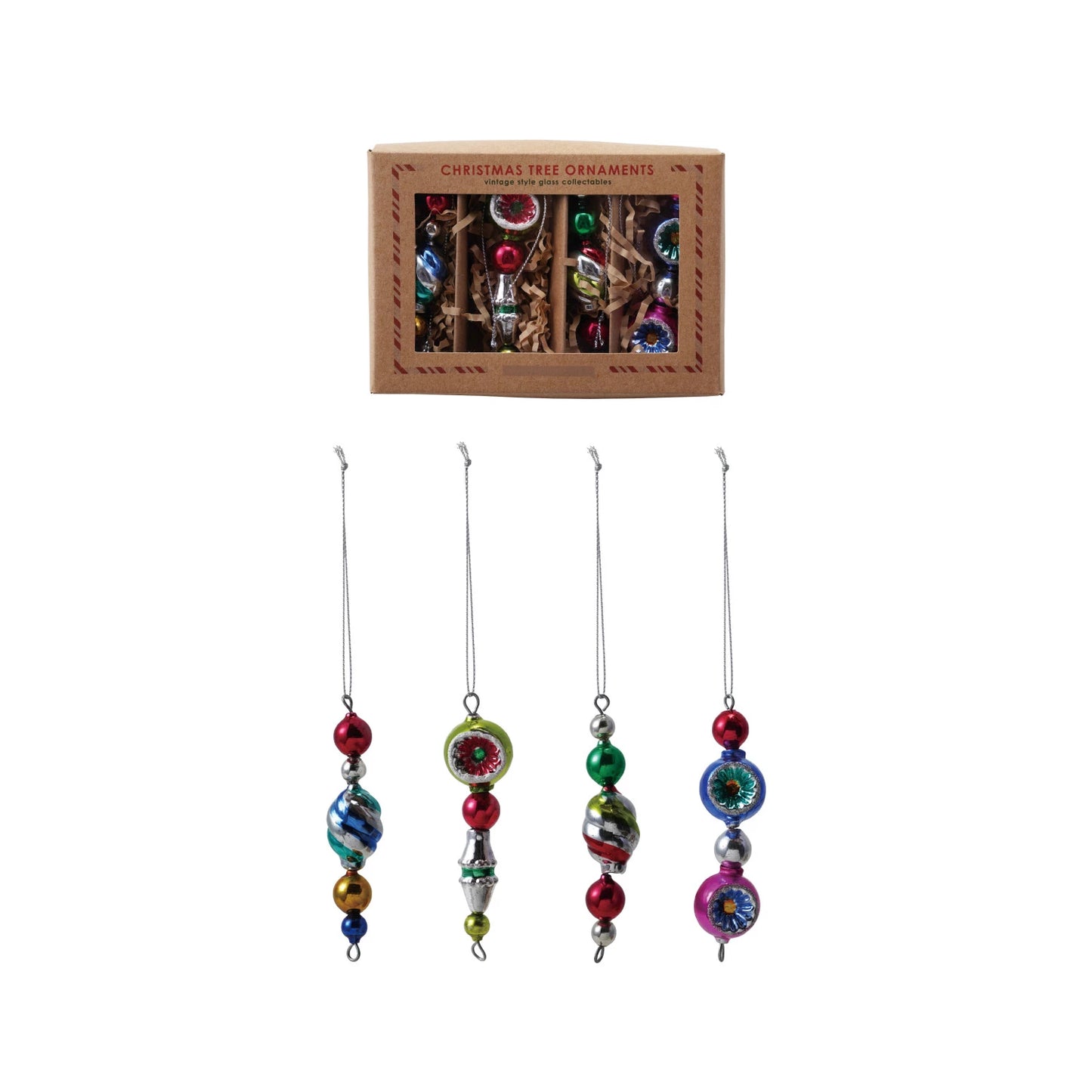 Glass Drop Ornaments - Boxed Set of 4