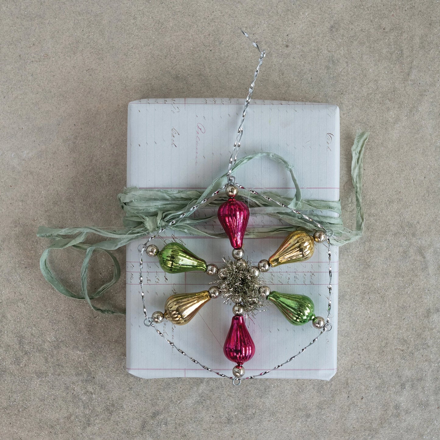 Glass Snowflake Ornament with Tinsel