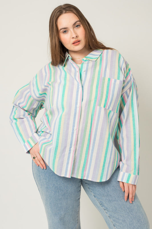 Oversized Shirt - Green Multi Stripe