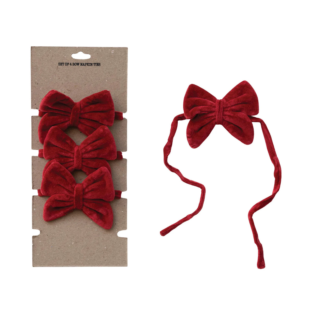 Cotton Velvet Bow Ties - Set of 4 - Red