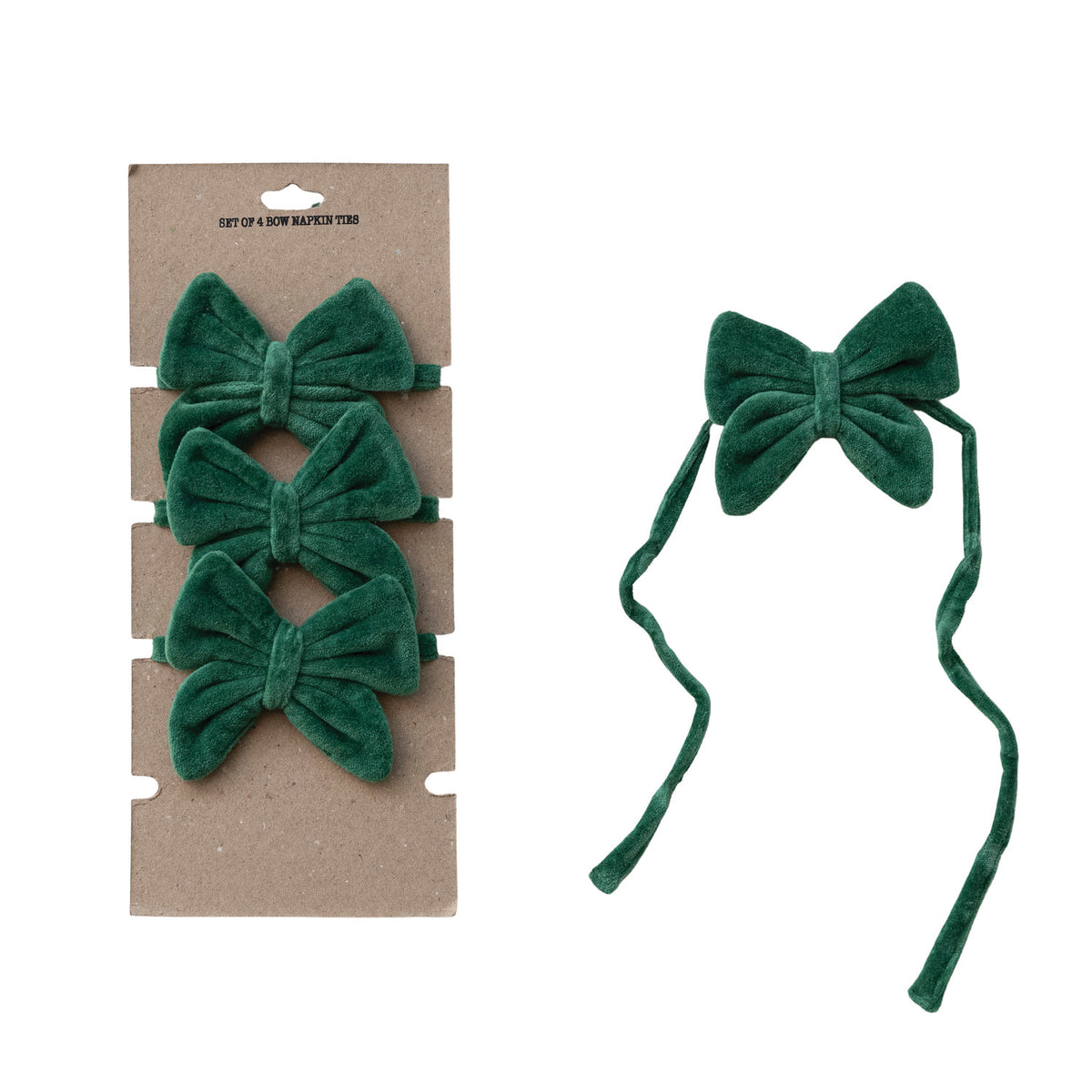 Cotton Velvet Bow Ties - Set of 4 - Green