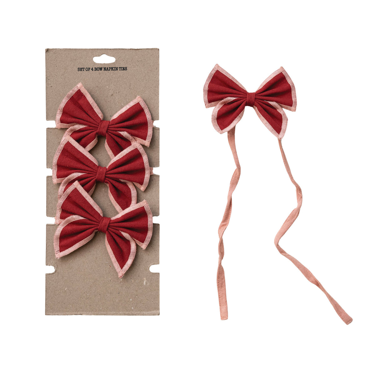 Cotton & Linen Bow Ties - Set of 4 - Red & Pink