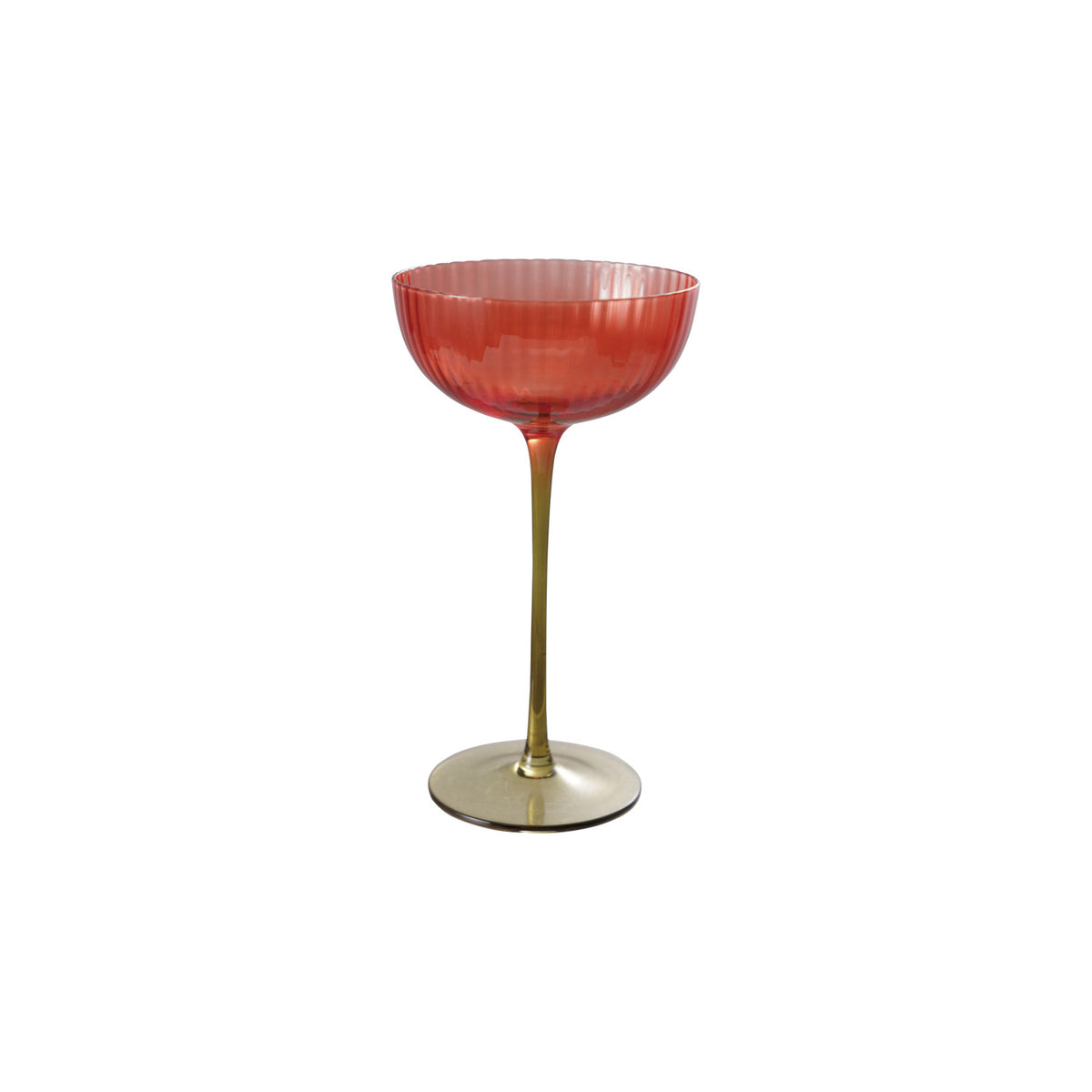 Ribbed Stemmed Coupe Glass - 10oz - Red & Olive Green