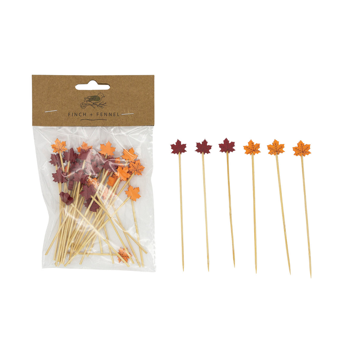 Bamboo Single Use - Leaf Handles - Red & Orange