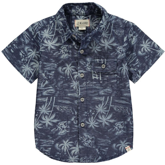 Me & Henry - Newport Short Sleeved Shirt - Dark Chambray Hawaii - LAST ONE - 12Y