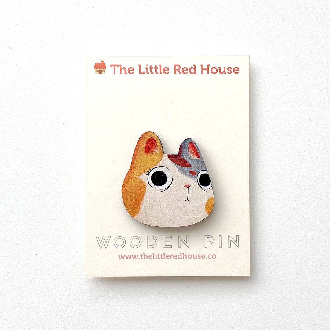 The Little Red House - Calico Cat Wooden Pin