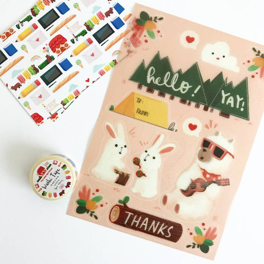 The Little Red House - Alpaca Camping Washi Stickers